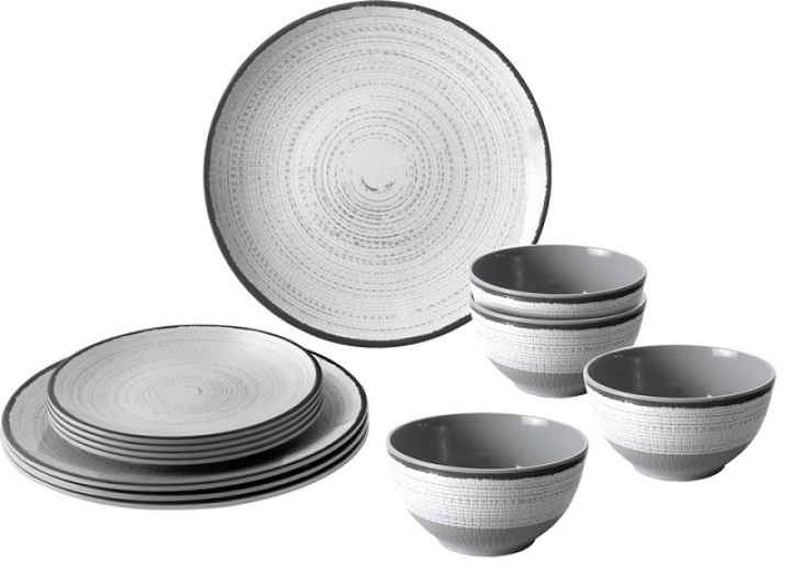Servis 12 delar Tivoli vit-svart, Brunner i gruppen Hushåll / Husgeråd / Serviser & tallrikar hos Camping 4U (12-8025-22)