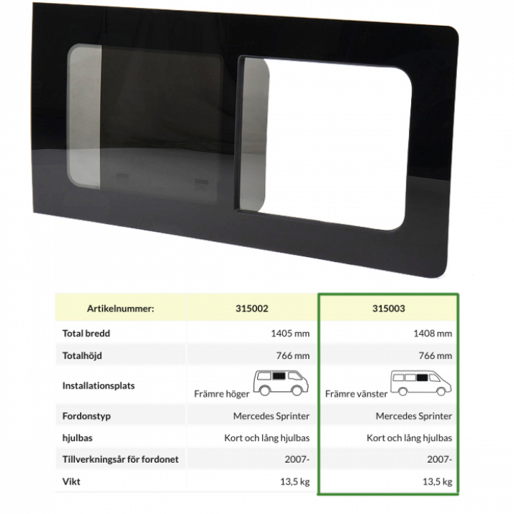 Skjutfönster vänster Mercedes Sprinter, VW Crafter 2007- i gruppen Chassi / Fönster / Fönster Plåtis hos Camping 4U (315003)