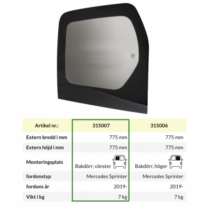 Bakruta MB Sprinter 2019-, vänster i gruppen Chassi / Fönster / Fönster Plåtis hos Camping 4U (315007)