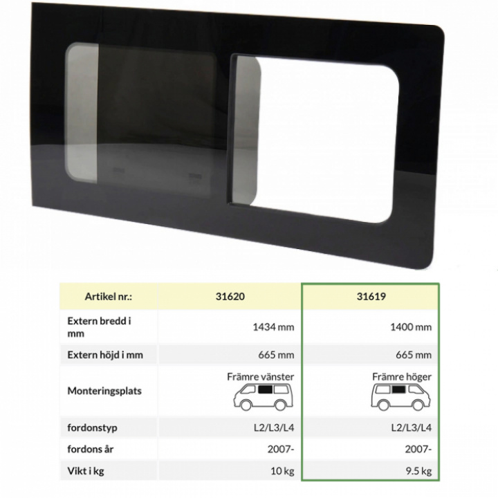 Skjutfönster Höger Fiat Ducato 07- i gruppen Chassi / Fönster / Fönster Plåtis hos Camping 4U (31619)