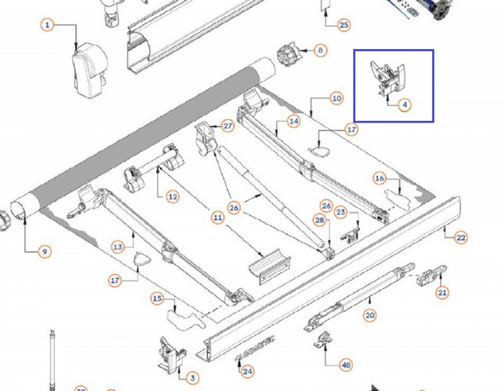 Ändstycke höger, inkl. skruvar vit PW1500 Dometic i gruppen Markiser & Förtält / Markiser / Reservdelar markiser / Reservdelar Dometic hos Camping 4U (407157152)