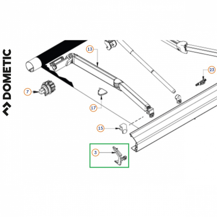 Ändstycke styrning vänster vit PR 2000 i gruppen Markiser & Förtält / Markiser / Reservdelar markiser / Reservdelar Dometic hos Camping 4U (407157193)
