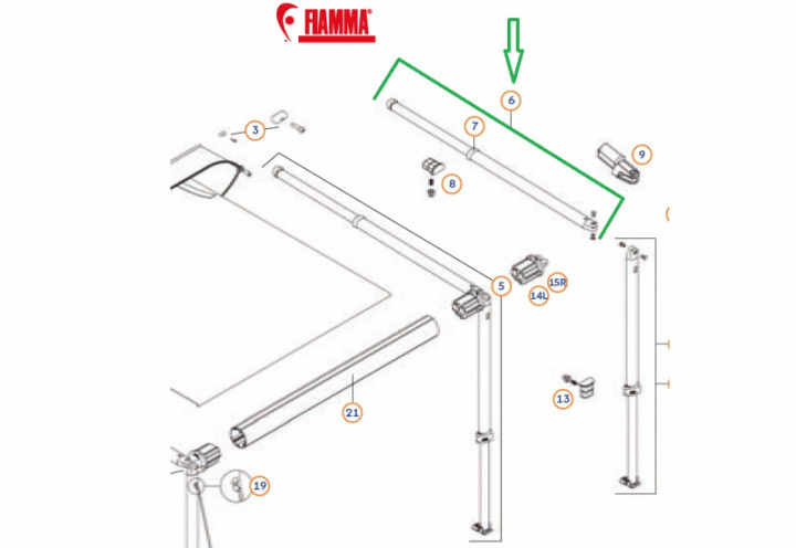 Överliggare Caravanstor ZIP XL HÖGER 360-550 CM i gruppen Markiser & Förtält / Markiser / Reservdelar markiser / Reservdelar Fiamma / Caravanstore ZIP XL 360-550 hos Camping 4U (818035674071)