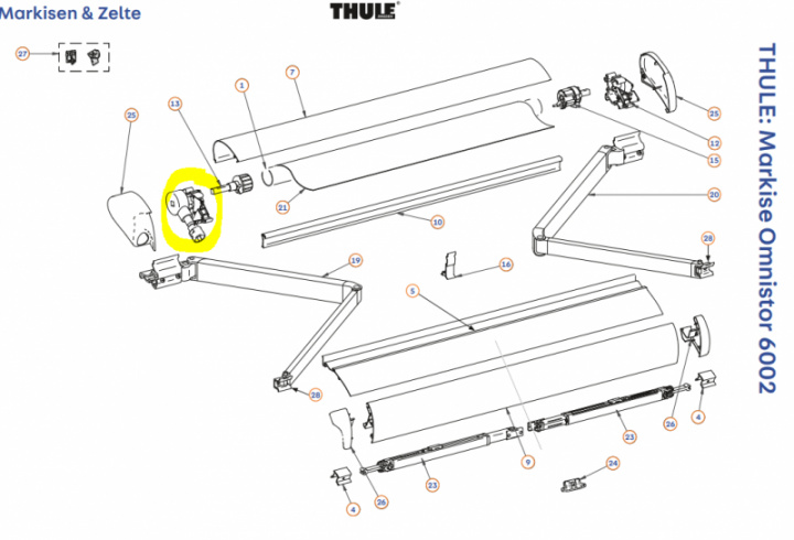 Växellåda med vevfäste i gruppen Markiser & Förtält / Markiser / Reservdelar markiser / Reservdelar Thule / Omnistor / Omnistore 6300 hos Camping 4U (9914892)