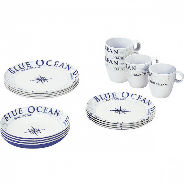 Servis Ocean Blue 16-delar Brunner i gruppen Hushåll / Husgeråd / Serviser & tallrikar hos Camping 4U (9920126)