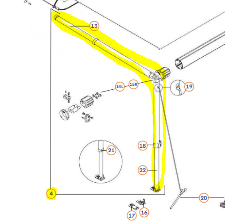 LEFT RAFTER+SUPP LEG 310-440 cm i gruppen Markiser & Förtält / Markiser / Reservdelar markiser / Reservdelar Fiamma / Caravanstore 280-440 2013 hos Camping 4U (9925956)