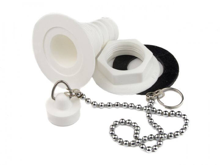 Avloppsbeslag rak 3/4 med kedja och propp i gruppen Husbil & Husvagn / Vatten & VVS / VVS / Vattenlås hos Camping 4U (9930008)