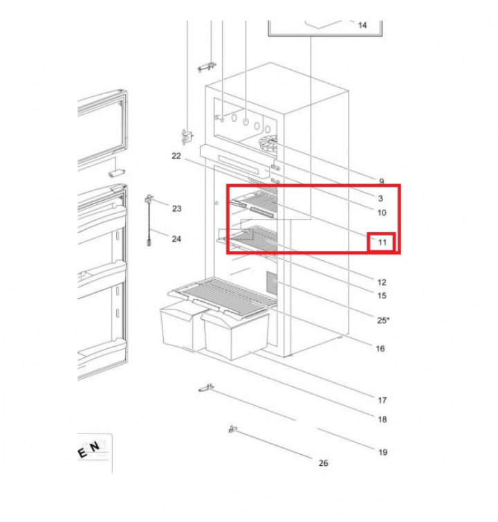 Hylla Galler 415x150 Thetford i gruppen Husbil & Husvagn / Kylskåp / Reservdelar Thetford / Delar Thetford N3100/4100/3401/4104/3112/4112* hos Camping 4U (9935543)