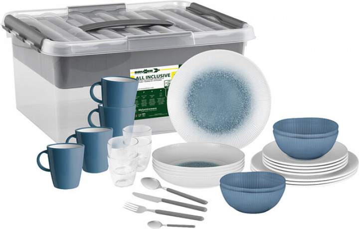 Servis 40 delar Meteor Azur All inclusive vit/blå Brunner i gruppen Hushåll / Husgeråd / Serviser & tallrikar hos Camping 4U (9944354)