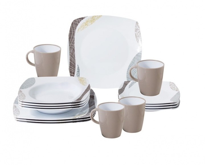 Servis 16 delar Khadi vit/brun Brunner i gruppen Hushåll / Husgeråd / Serviser & tallrikar hos Camping 4U (9954265)