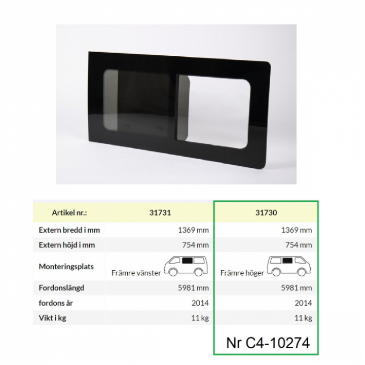 Fönster Ford Transit V363 från 2014- Höger i gruppen Chassi / Fönster / Fönster Plåtis hos Camping 4U (C4-10274)