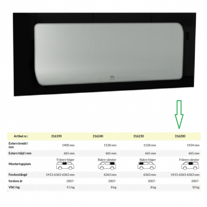 Fönster fast Vänster Ducato, Boxer år 2007- i gruppen Chassi / Fönster / Fönster Plåtis hos Camping 4U (C4-10441)
